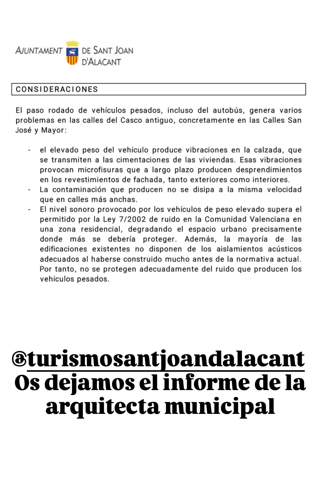 Difusión vecinal del informe técnico municipal sobre tráfico pesado.