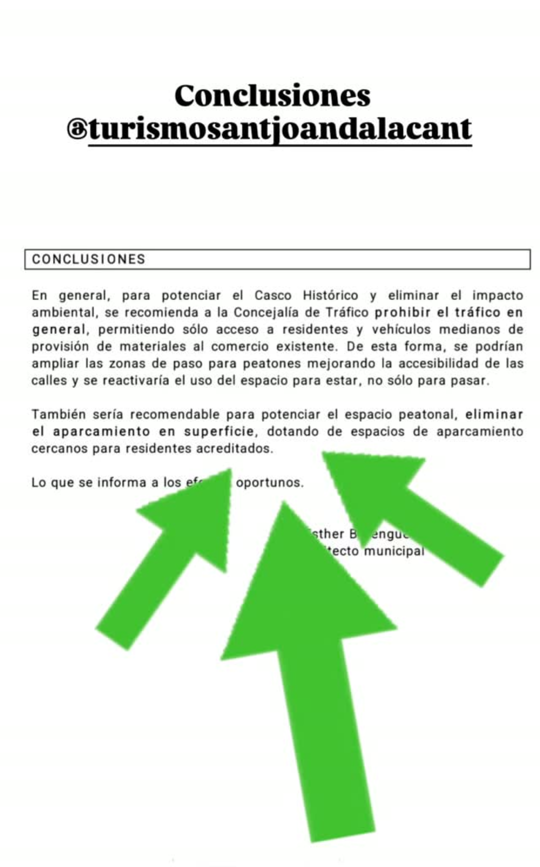 Conclusiones del informe municipal que recomiendan restringir tráfico y potenciar el espacio peatonal.